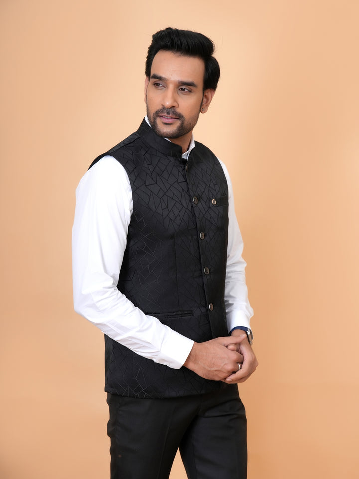 Geometric Black Nehru Jacket - B44741-7