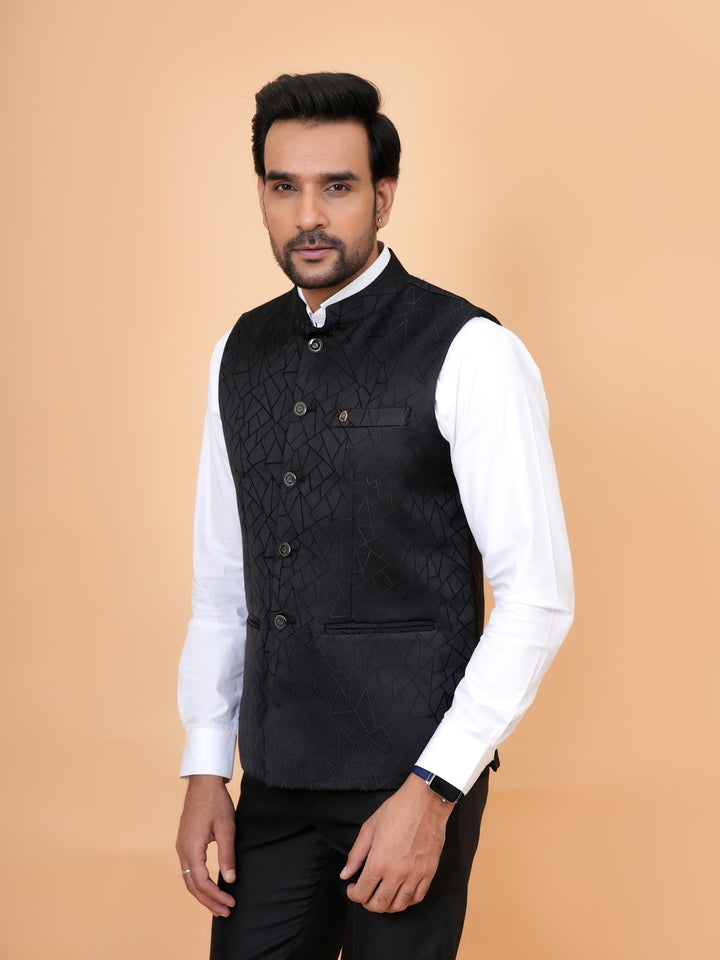 Geometric Black Nehru Jacket - B44741-7