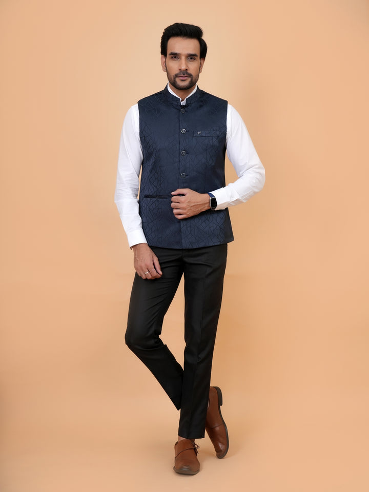 Geometric Navy Blue Nehru Jacket - B44741-5