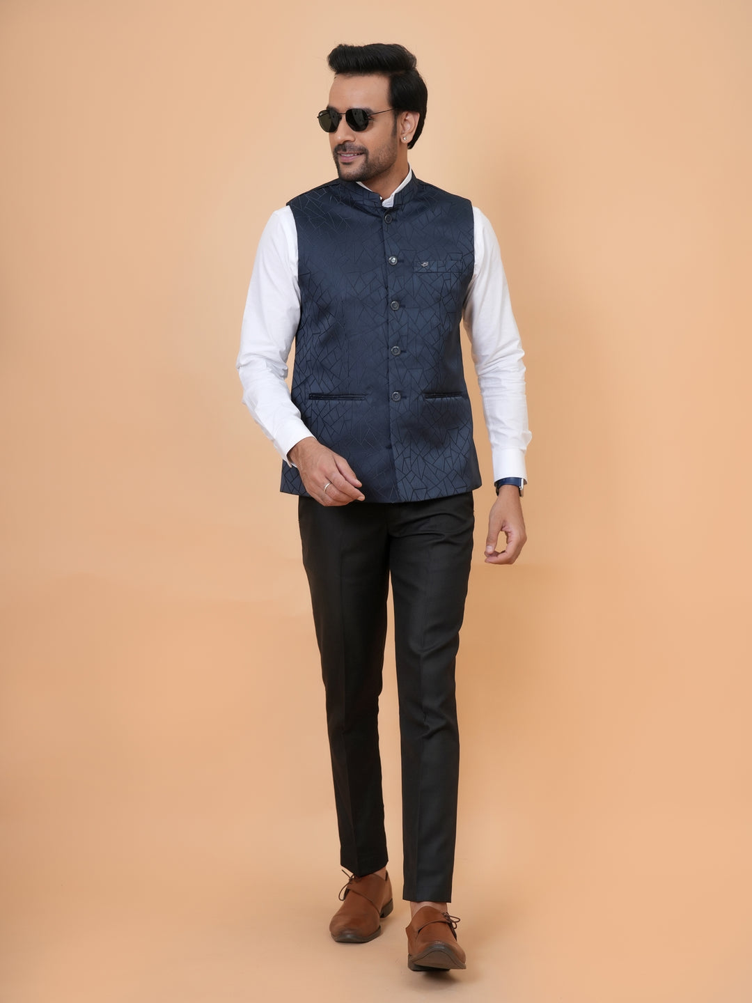 Geometric Navy Blue Nehru Jacket - B44741-5
