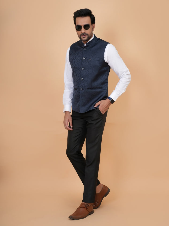 Geometric Navy Blue Nehru Jacket - B44741-5