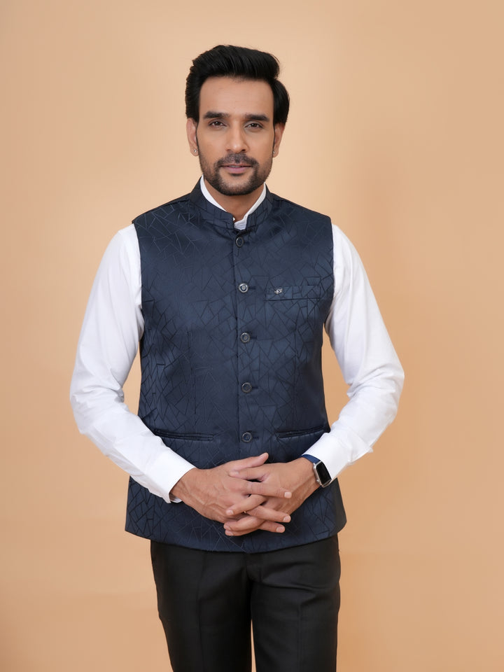 Geometric Navy Blue Nehru Jacket - B44741-5