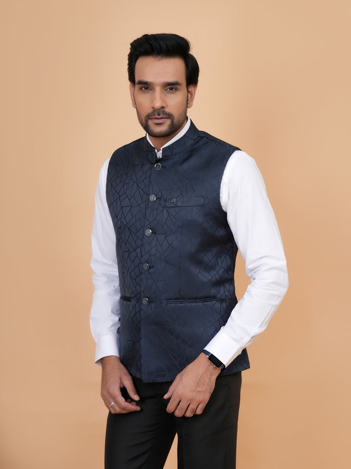 Geometric Navy Blue Nehru Jacket - B44741-5
