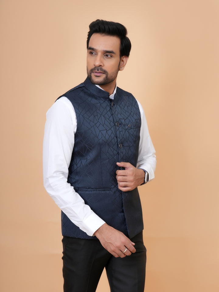 Geometric Navy Blue Nehru Jacket - B44741-5