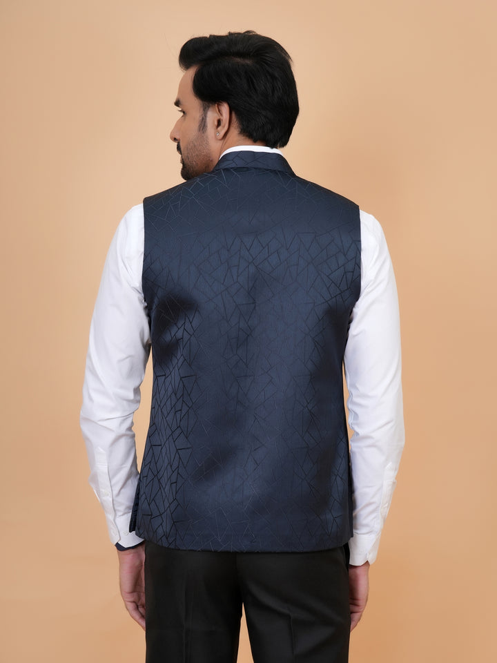 Geometric Navy Blue Nehru Jacket - B44741-5