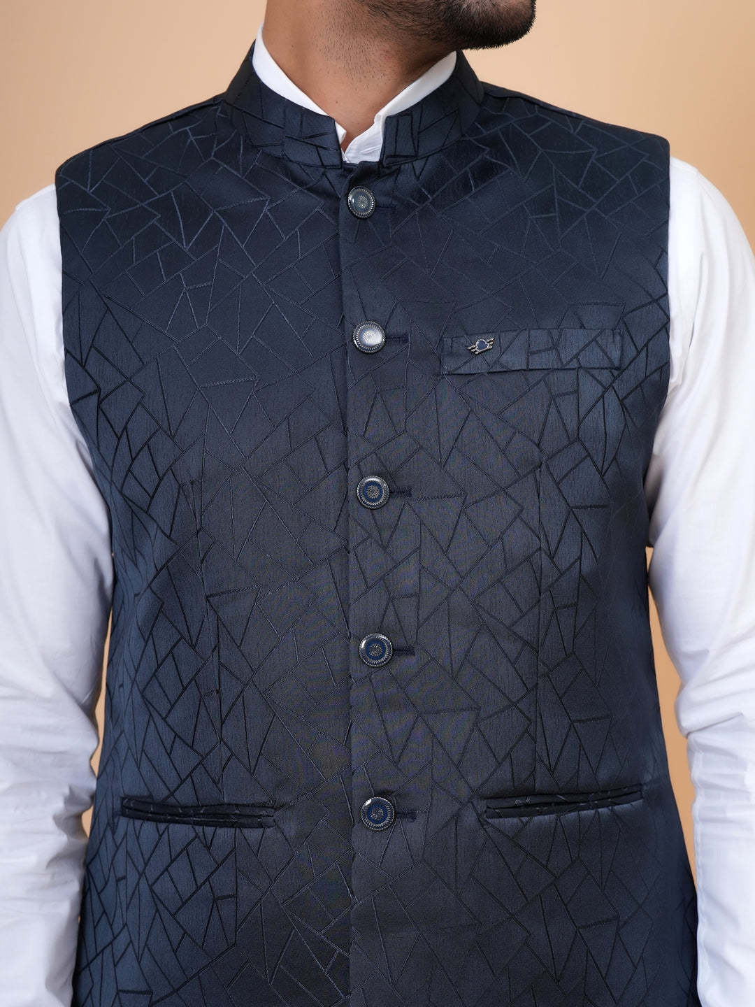 Geometric Navy Blue Nehru Jacket - B44741-5