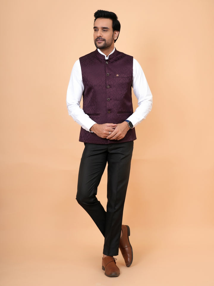 Geometric White Nehru Jacket - B44741-104