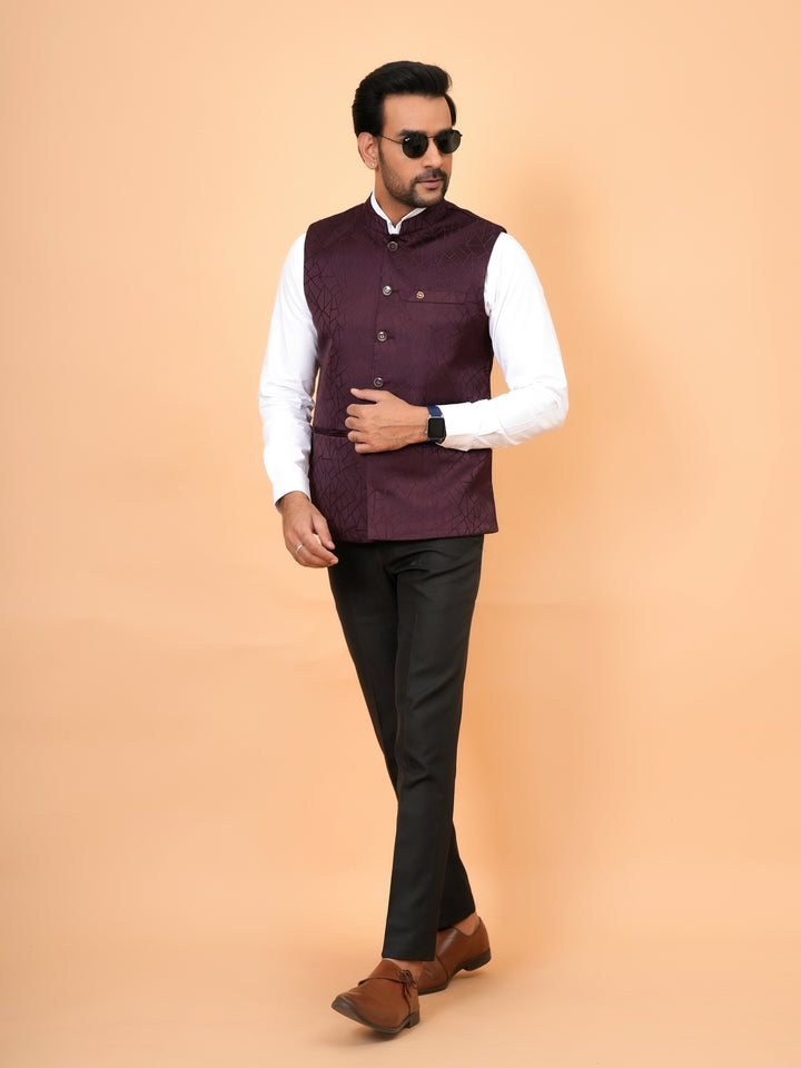 Geometric White Nehru Jacket - B44741-104