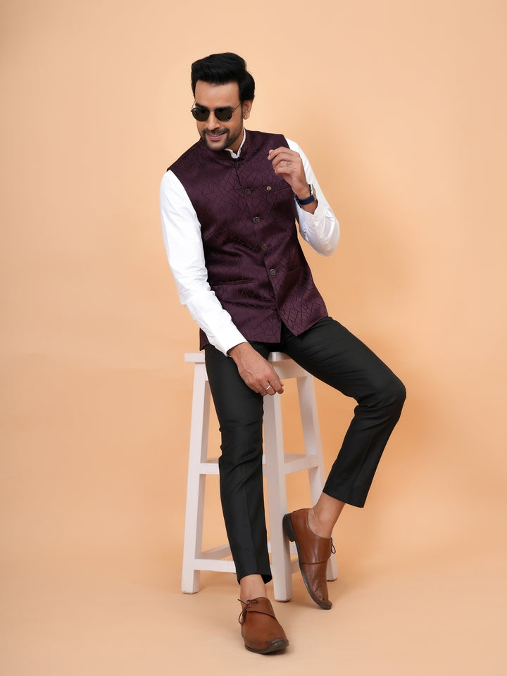 Geometric White Nehru Jacket - B44741-104