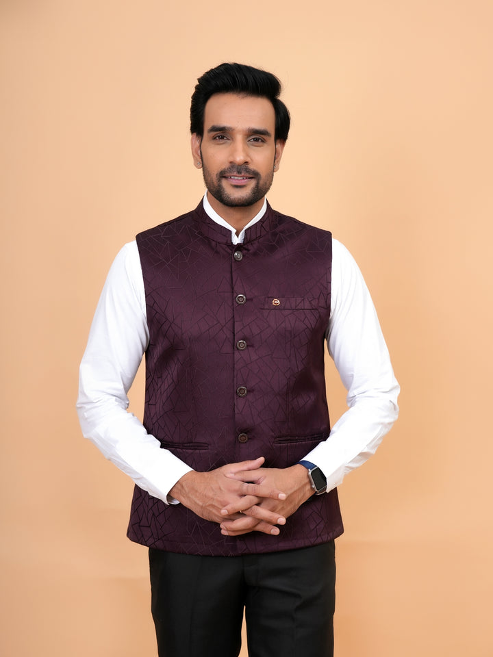 Geometric White Nehru Jacket - B44741-104