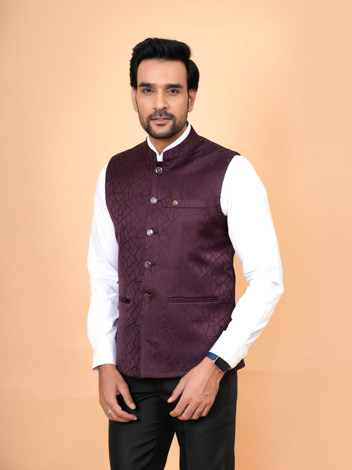 Geometric White Nehru Jacket - B44741-104