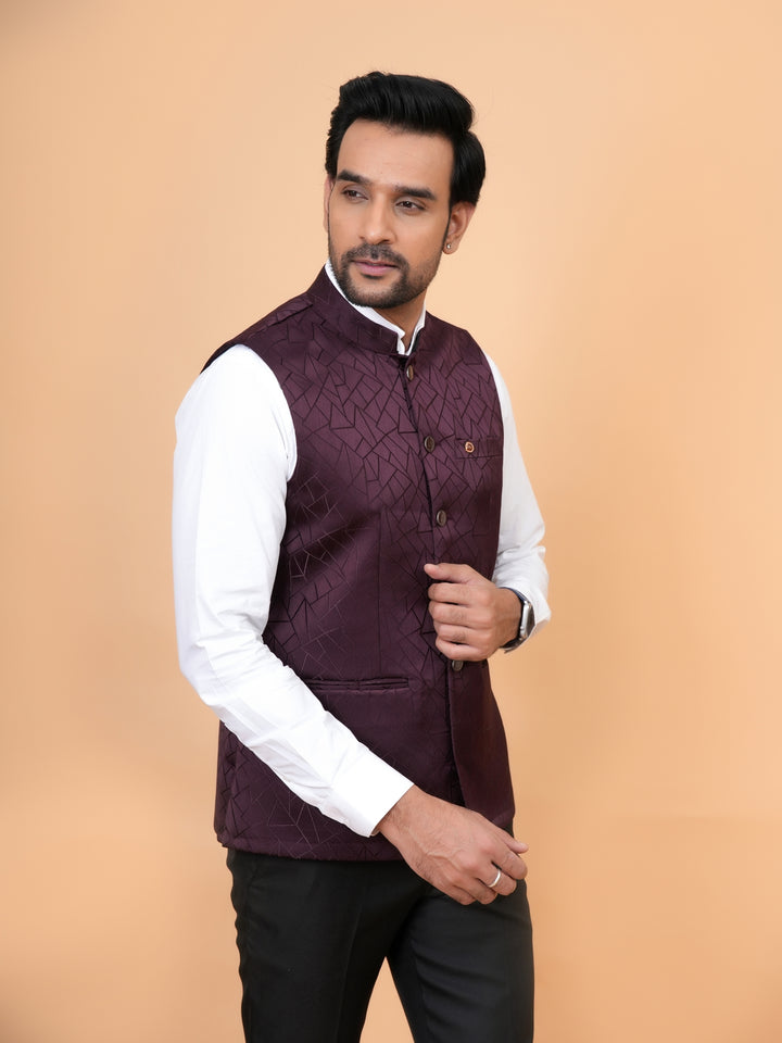Geometric White Nehru Jacket - B44741-104