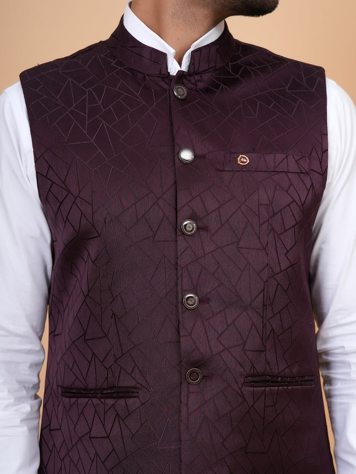 Geometric White Nehru Jacket - B44741-104