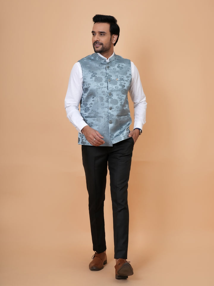 Floral Grey Nehru Jacket - B44742-22