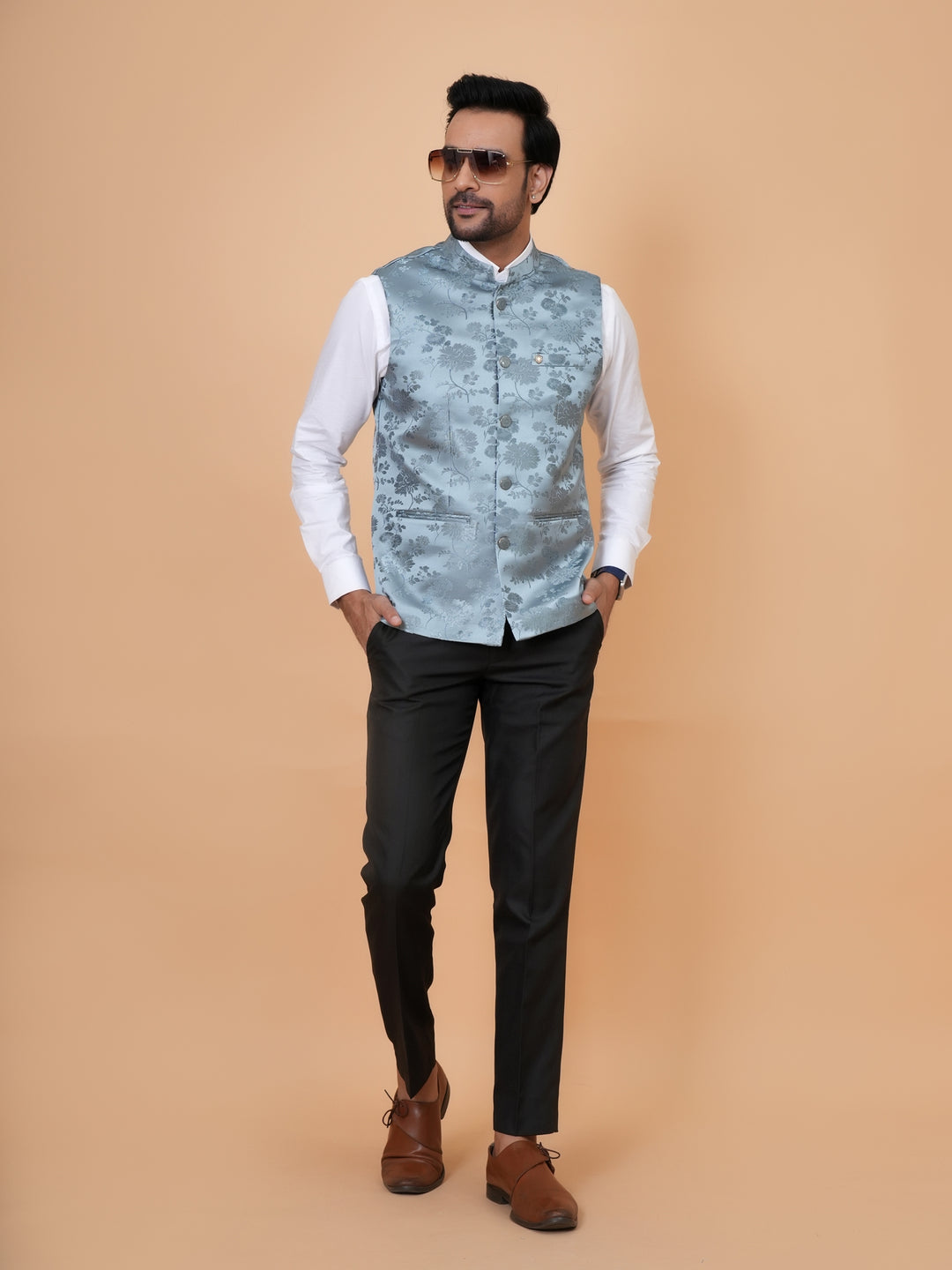 Floral Grey Nehru Jacket - B44742-22