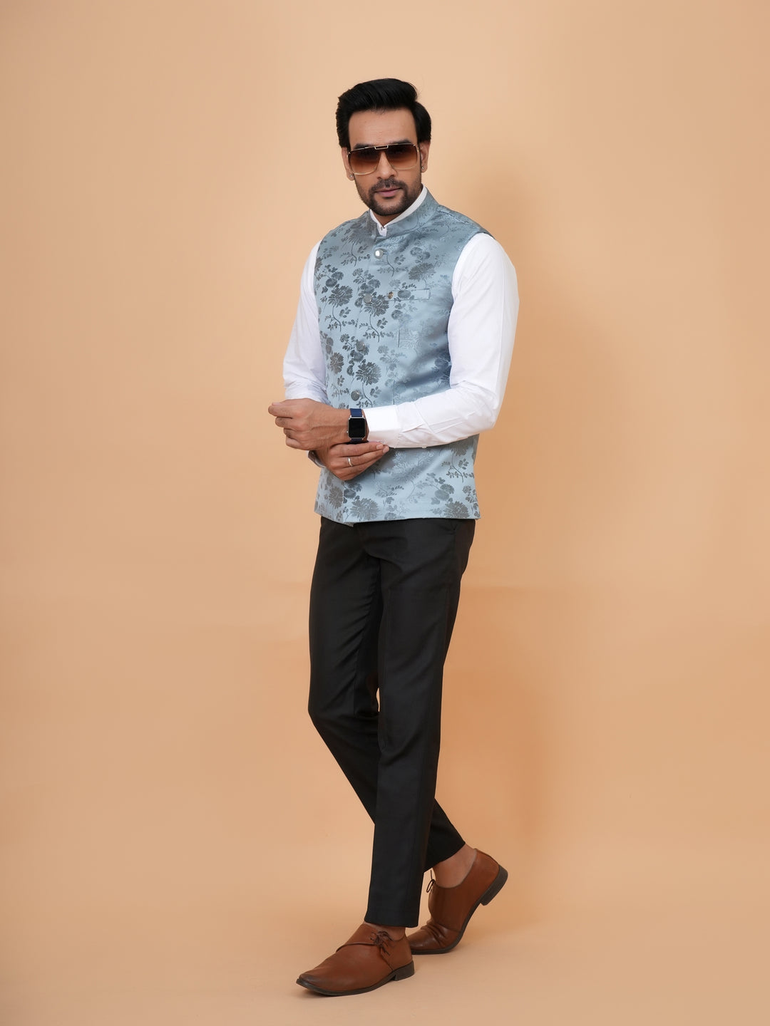 Floral Grey Nehru Jacket - B44742-22