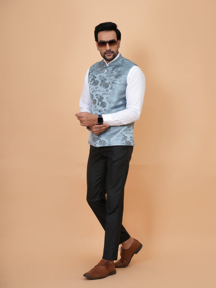 Floral Grey Nehru Jacket - B44742-22