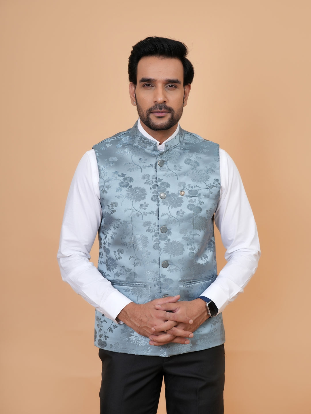Floral Grey Nehru Jacket - B44742-22