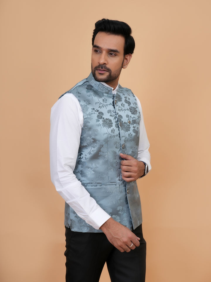 Floral Grey Nehru Jacket - B44742-22