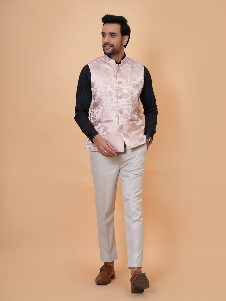 Floral Peach Nehru Jacket - B44742-19
