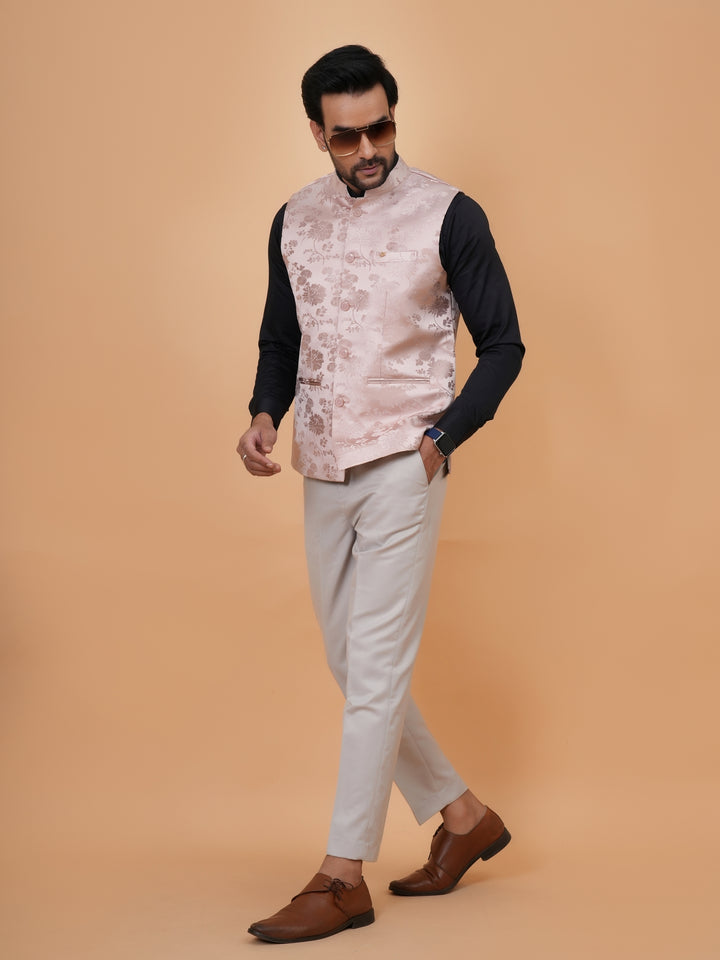 Floral Peach Nehru Jacket - B44742-19