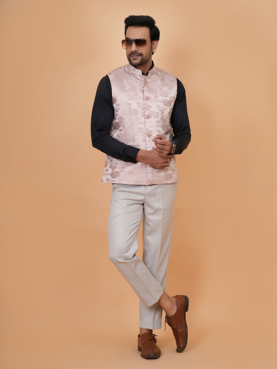 Floral Peach Nehru Jacket - B44742-19