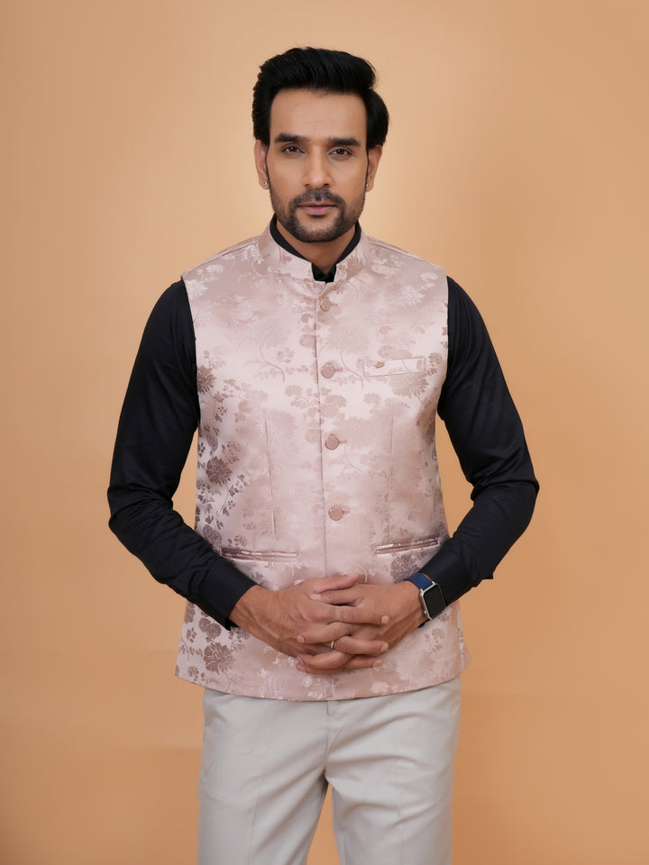 Floral Peach Nehru Jacket - B44742-19