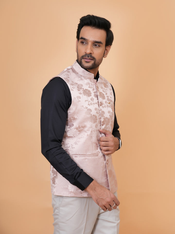 Floral Peach Nehru Jacket - B44742-19