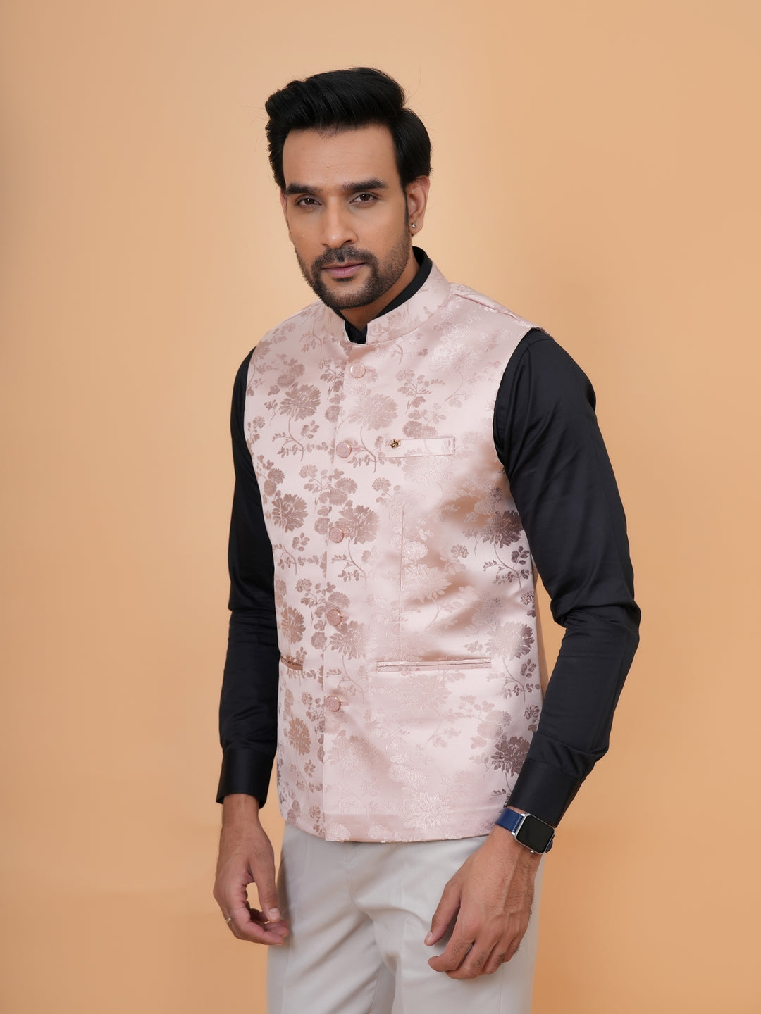 Floral Peach Nehru Jacket - B44742-19