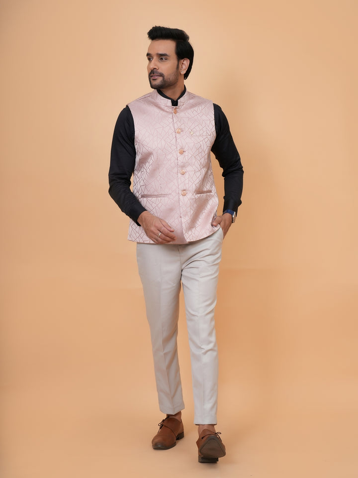 Geometric Peach Nehru Jacket - B44741-6