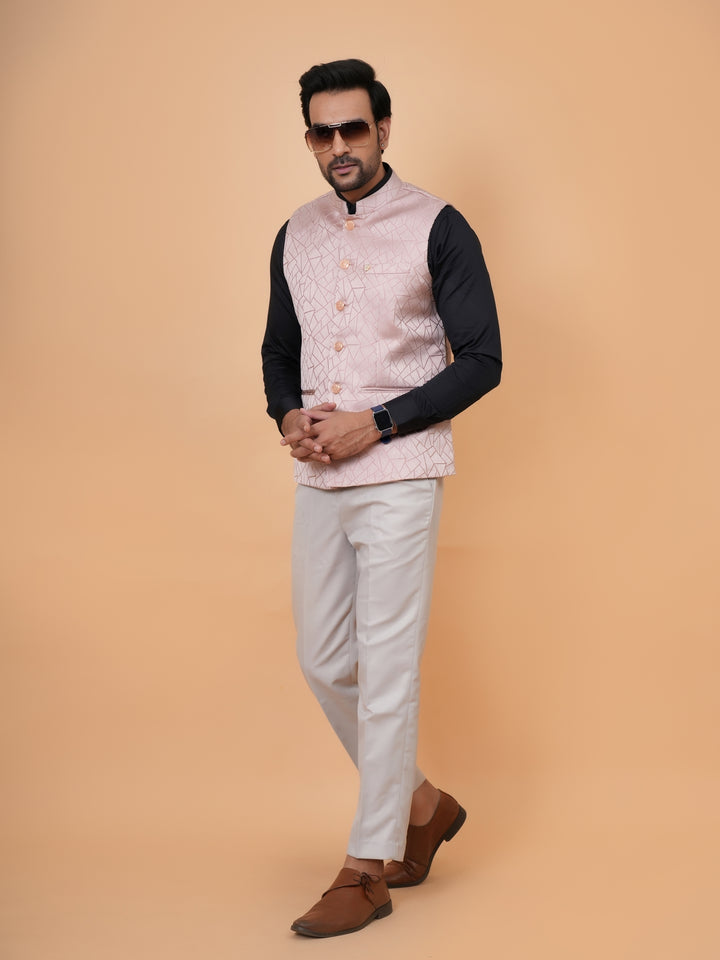 Geometric Peach Nehru Jacket - B44741-6