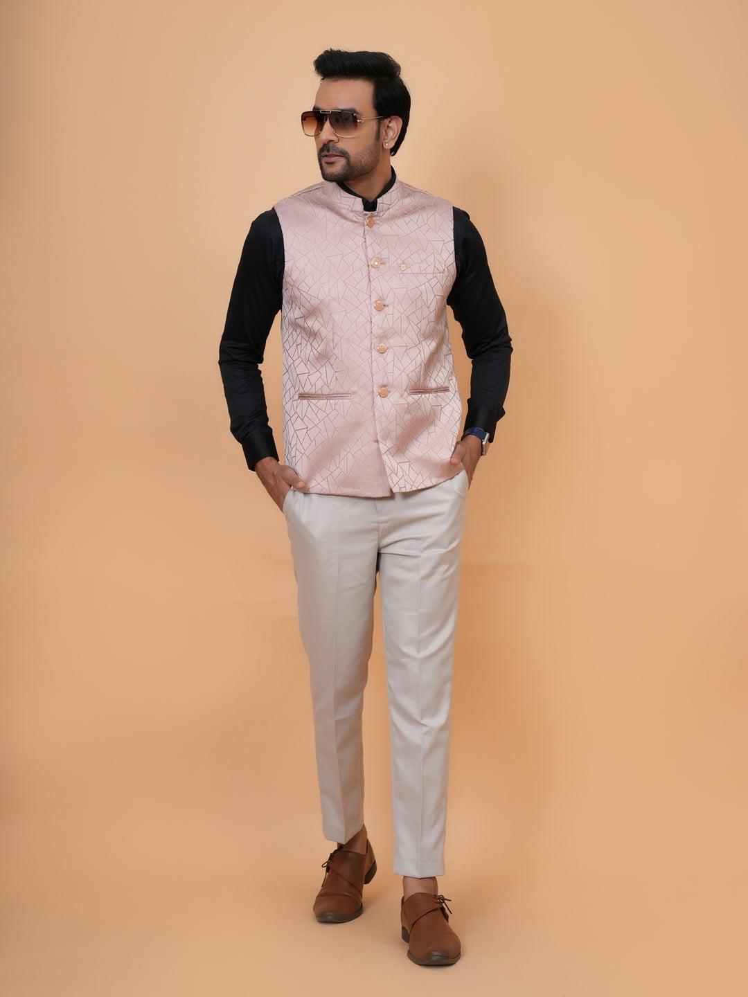 Geometric Peach Nehru Jacket - B44741-6