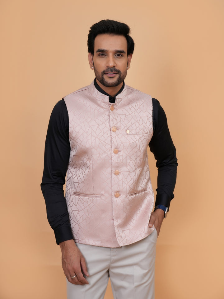 Geometric Peach Nehru Jacket - B44741-6