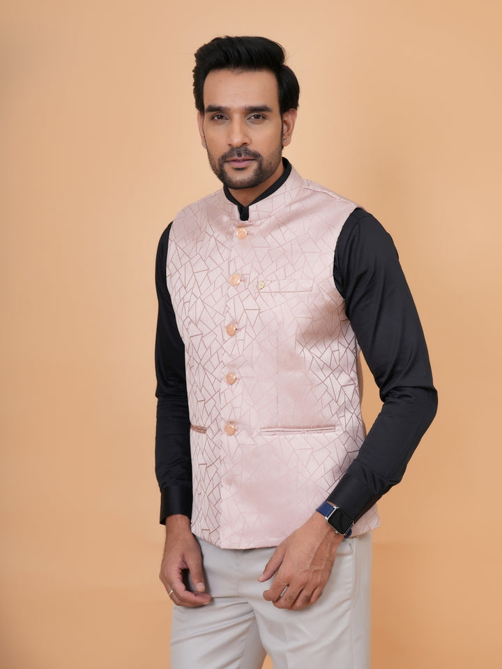 Geometric Peach Nehru Jacket - B44741-6