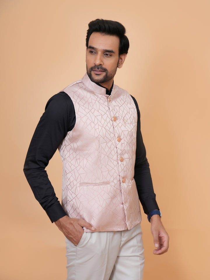 Geometric Peach Nehru Jacket - B44741-6