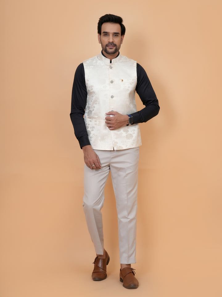 Floral Cream Nehru Jacket - B44742-17