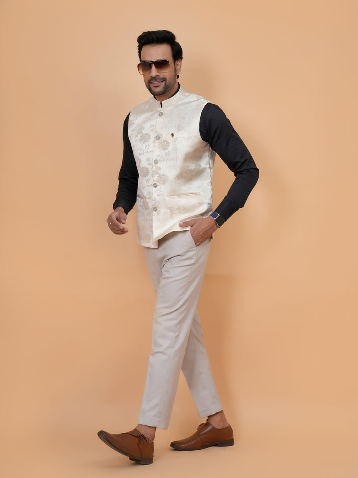 Floral Cream Nehru Jacket - B44742-17
