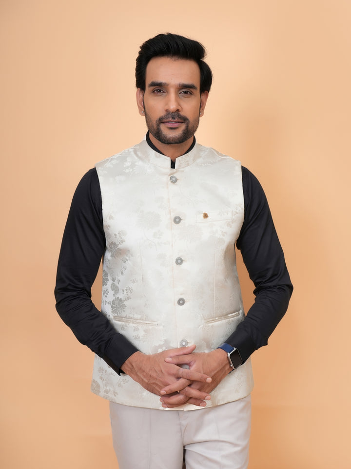 Floral Cream Nehru Jacket - B44742-17