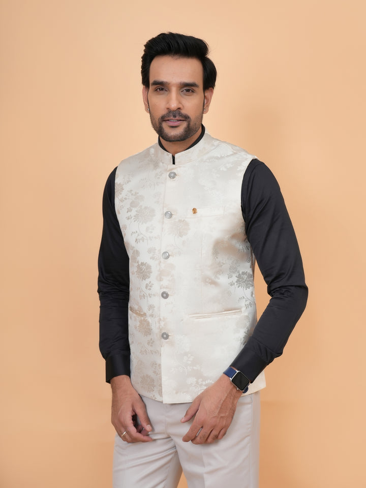 Floral Cream Nehru Jacket - B44742-17