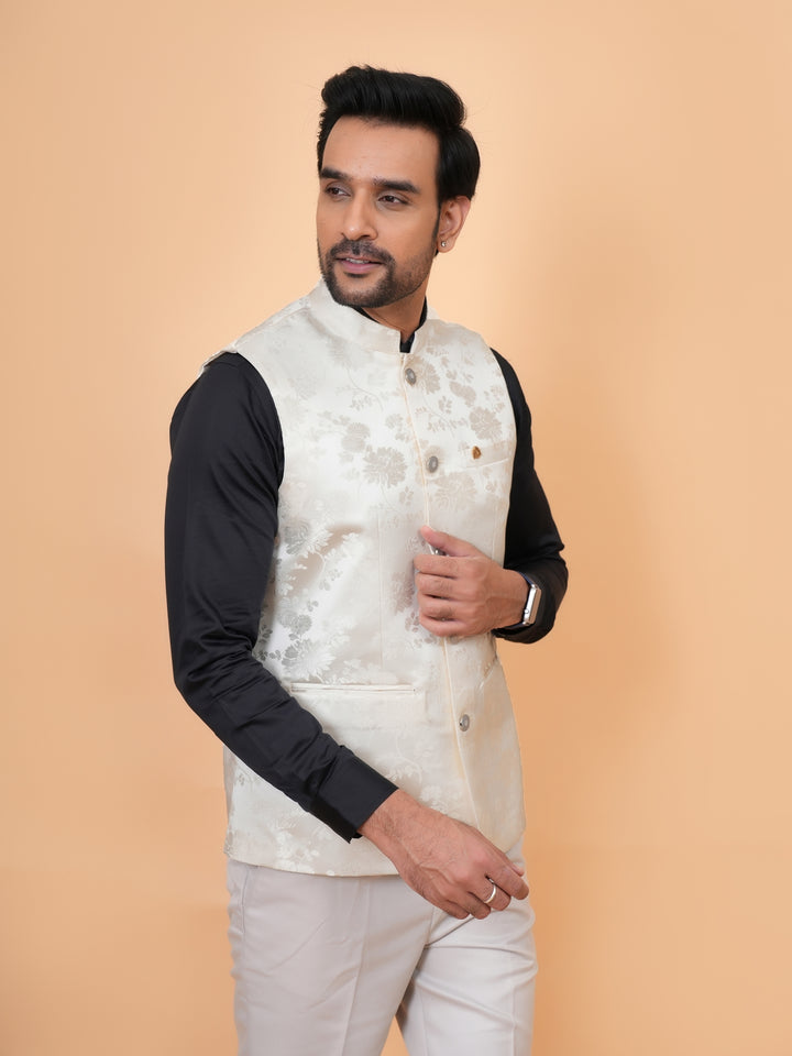 Floral Cream Nehru Jacket - B44742-17