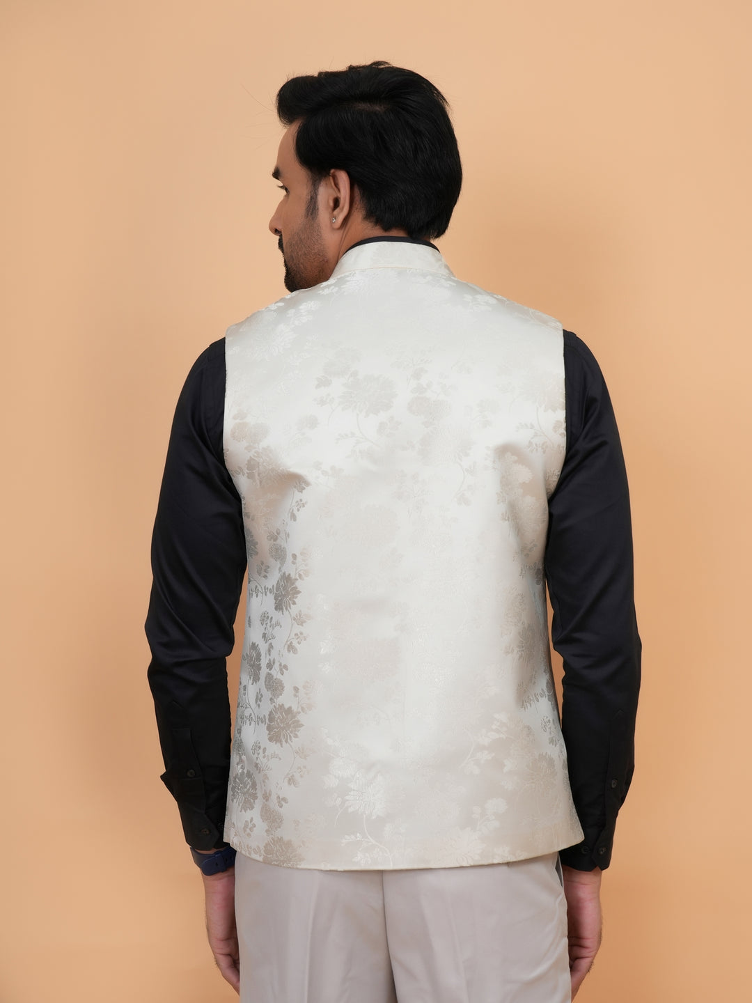 Floral Cream Nehru Jacket - B44742-17