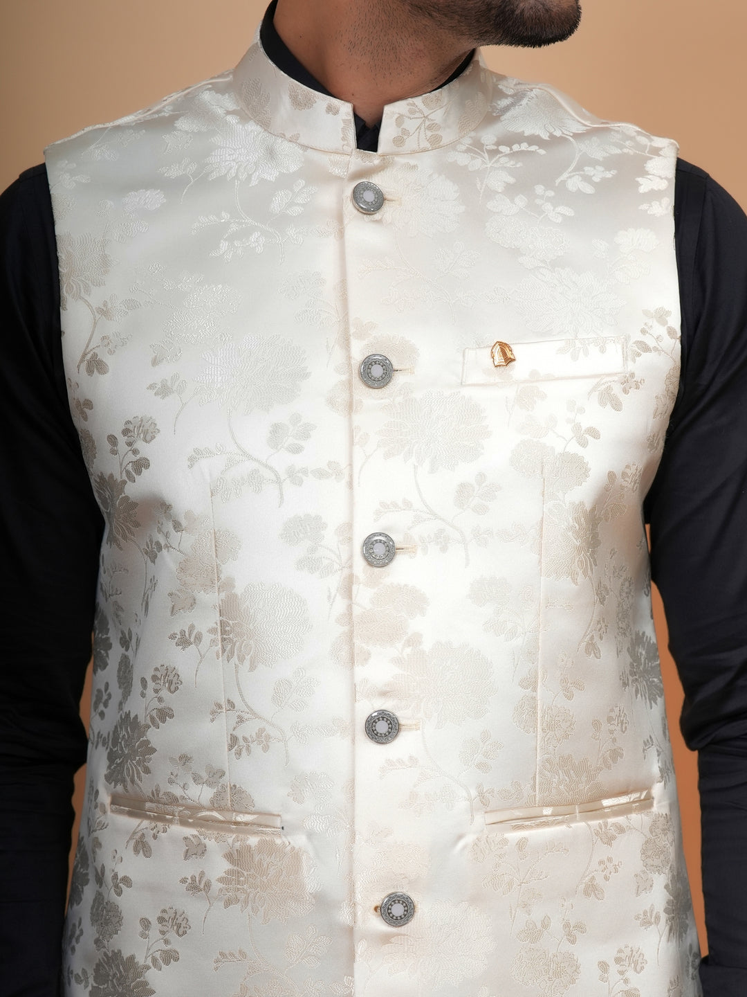 Floral Cream Nehru Jacket - B44742-17