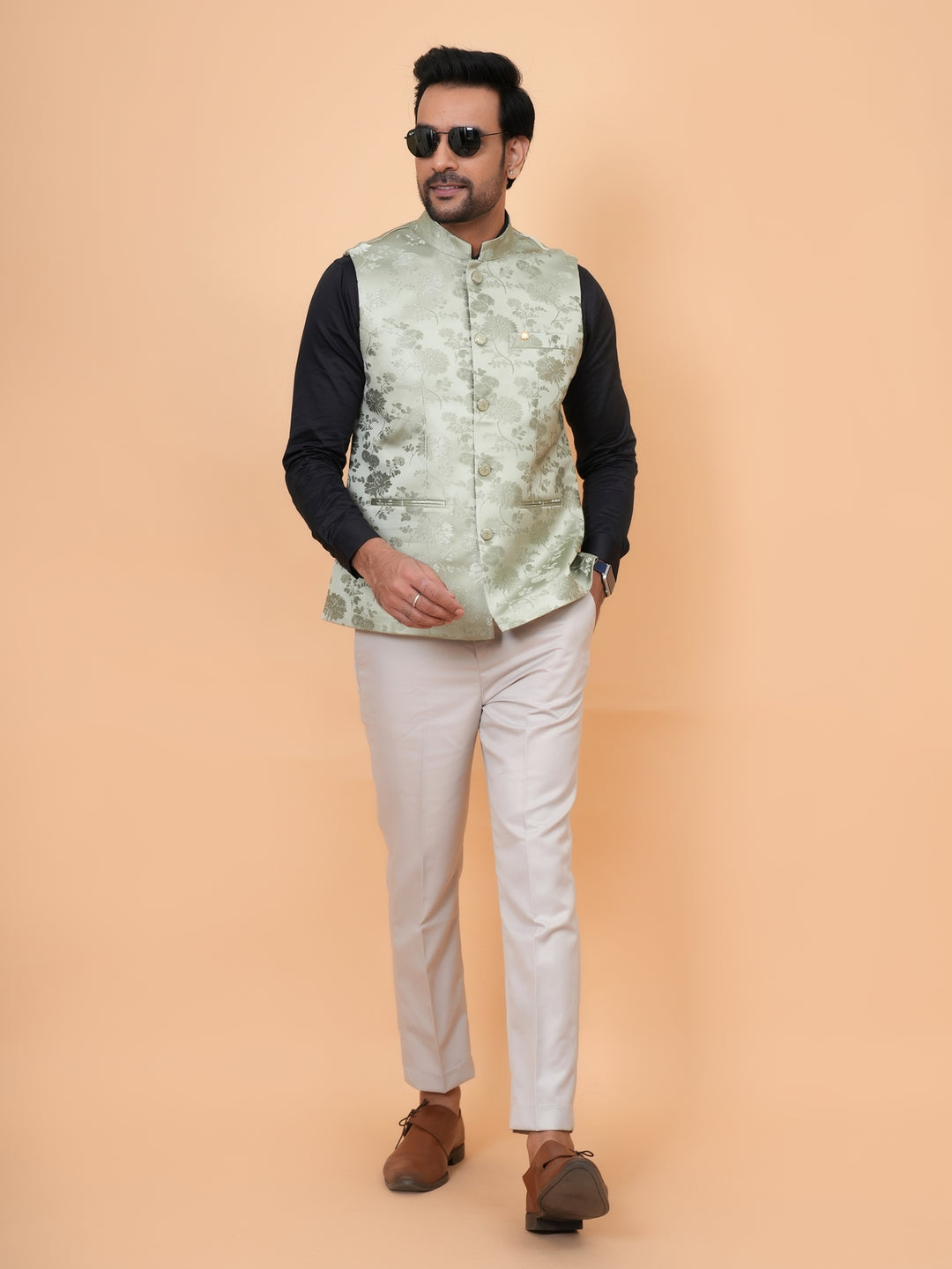 Floral Pista Nehru Jacket - B44742-20