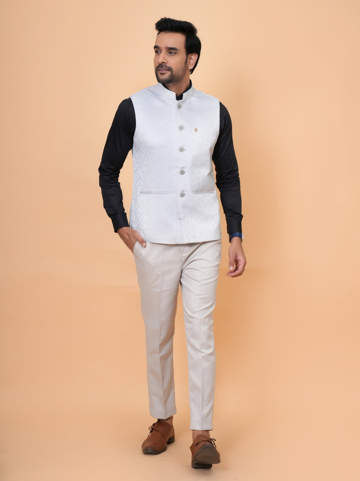 Geometric White Nehru Jacket - B44741-8