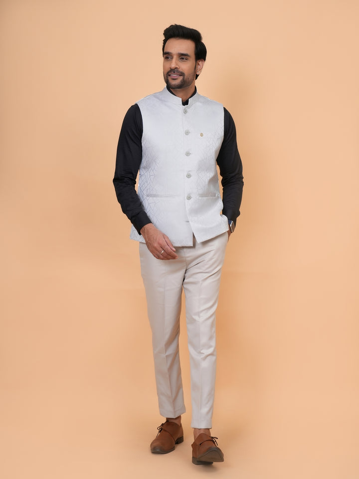 Geometric White Nehru Jacket - B44741-8