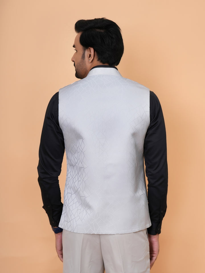 Geometric White Nehru Jacket - B44741-8