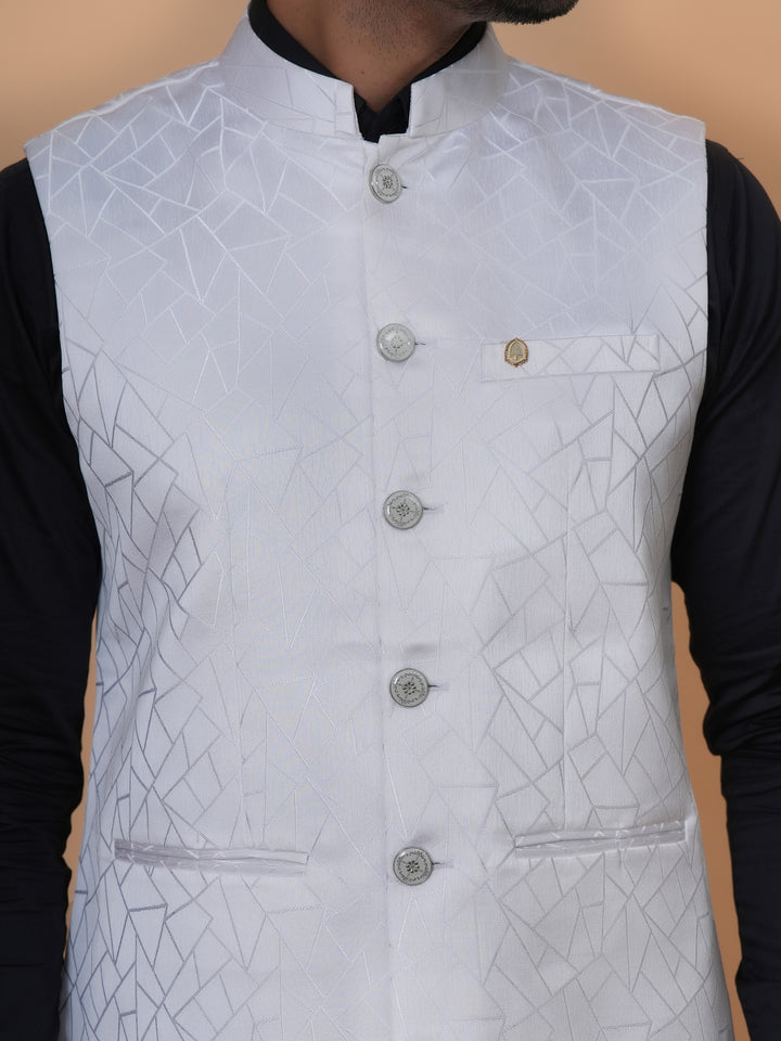 Geometric White Nehru Jacket - B44741-8