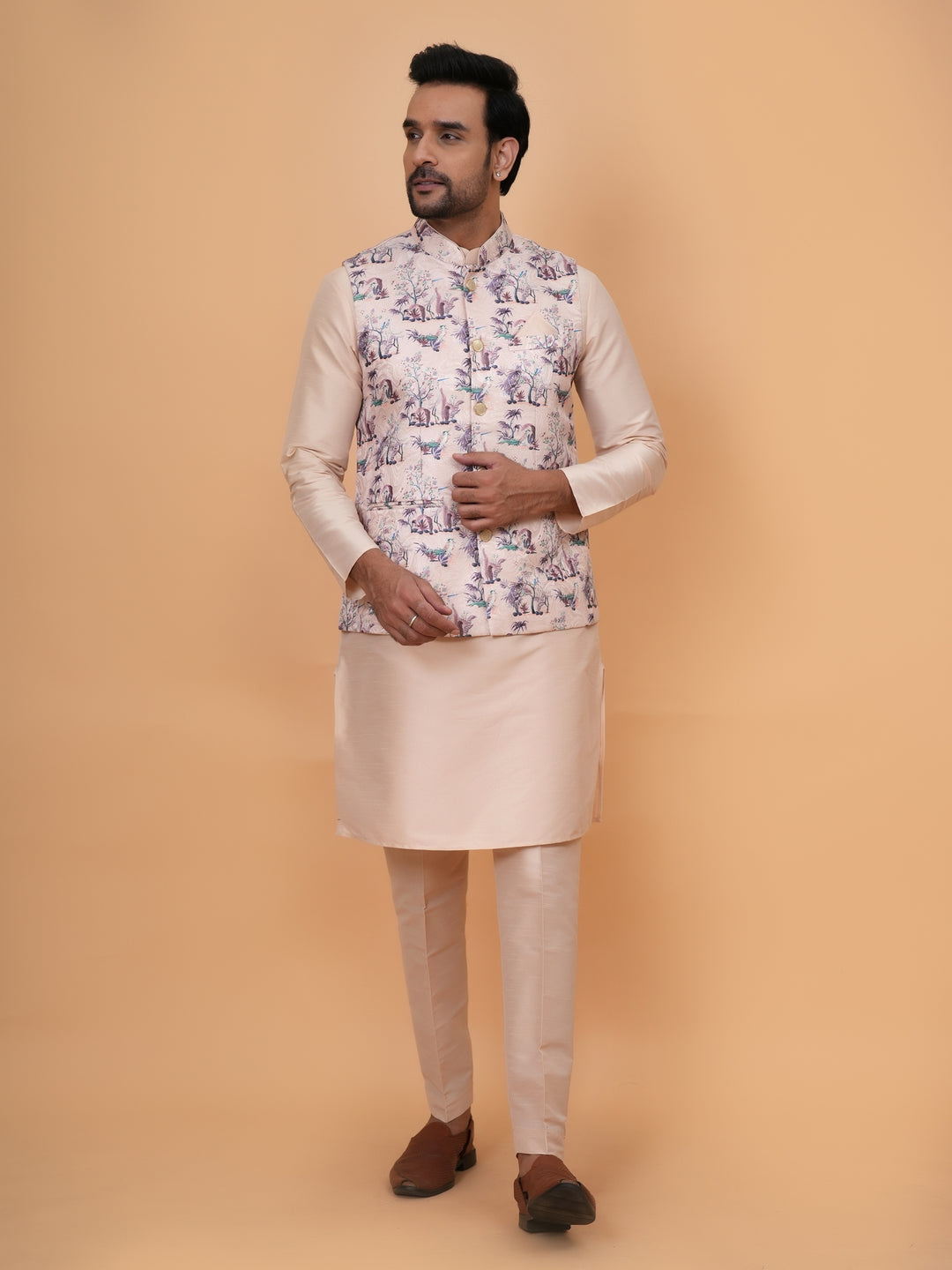 Abstract Pink Jacket Kurta Set - JM45404-1