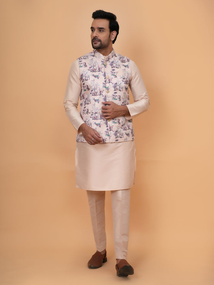 Abstract Pink Jacket Kurta Set - JM45404-1