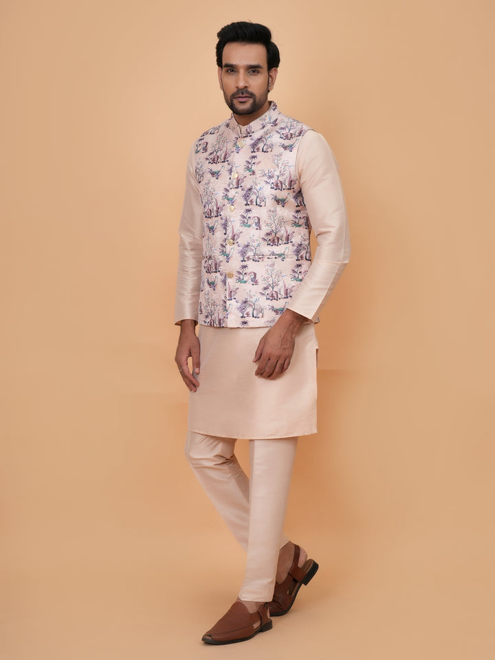 Abstract Pink Jacket Kurta Set - JM45404-1